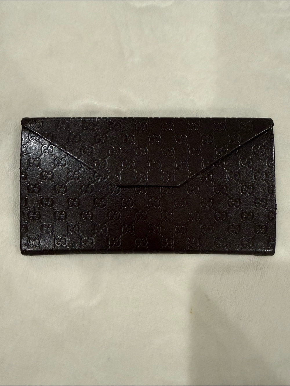 Gucci Sunglass Case Dark Brown Embossed GG Leather Authentic